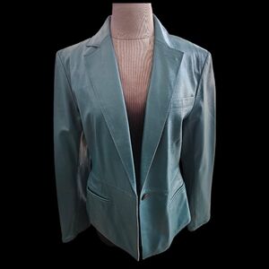 Teal leather blazer jacket